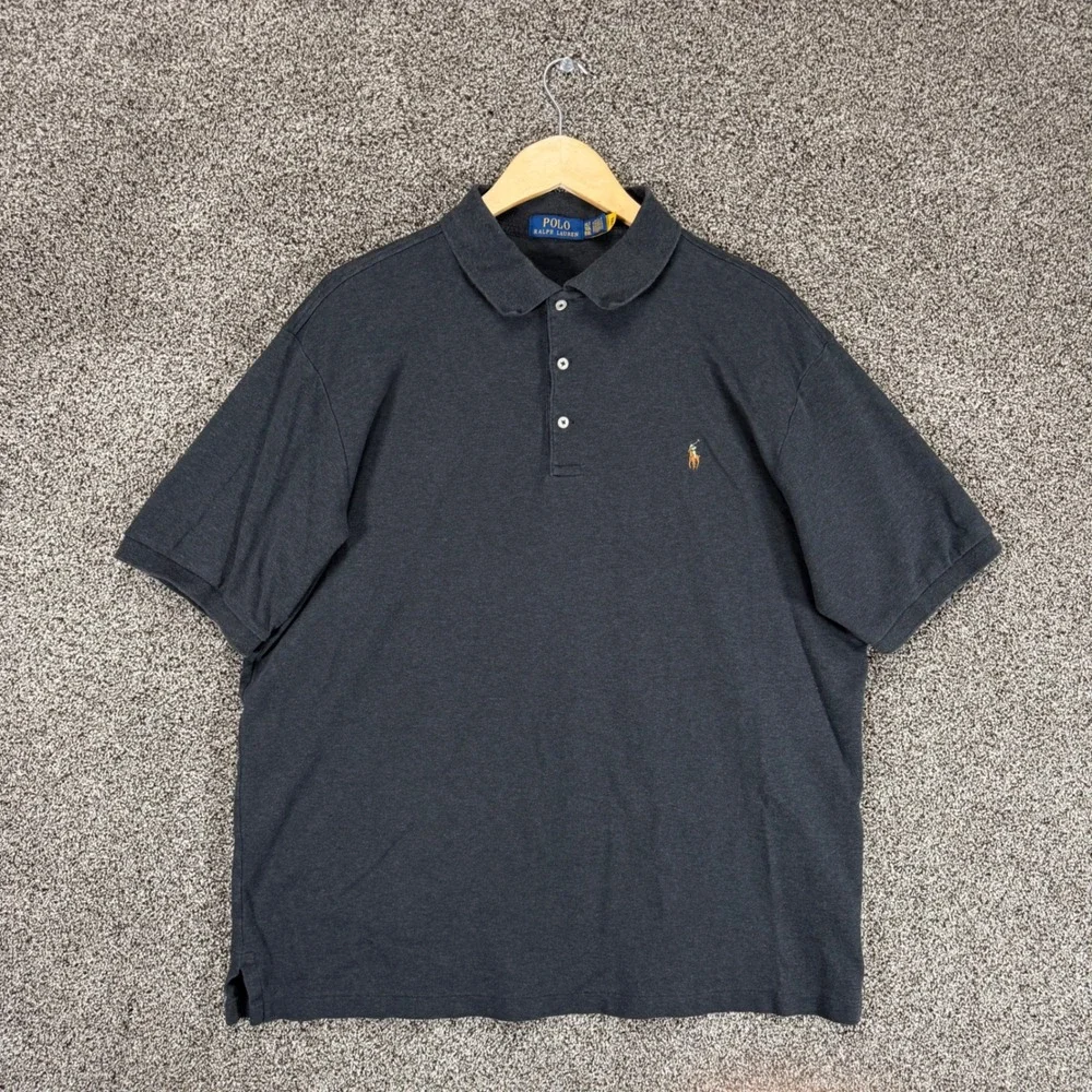 POLO RALPH LAUREN Shirt Mens XLT Charcoal Cotton Flesh Pony Preppy Casual